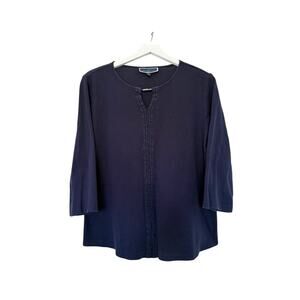Karen Scott Navy Blue Keyhole Tee 3/4 Sleeves T-Shirt Size XL